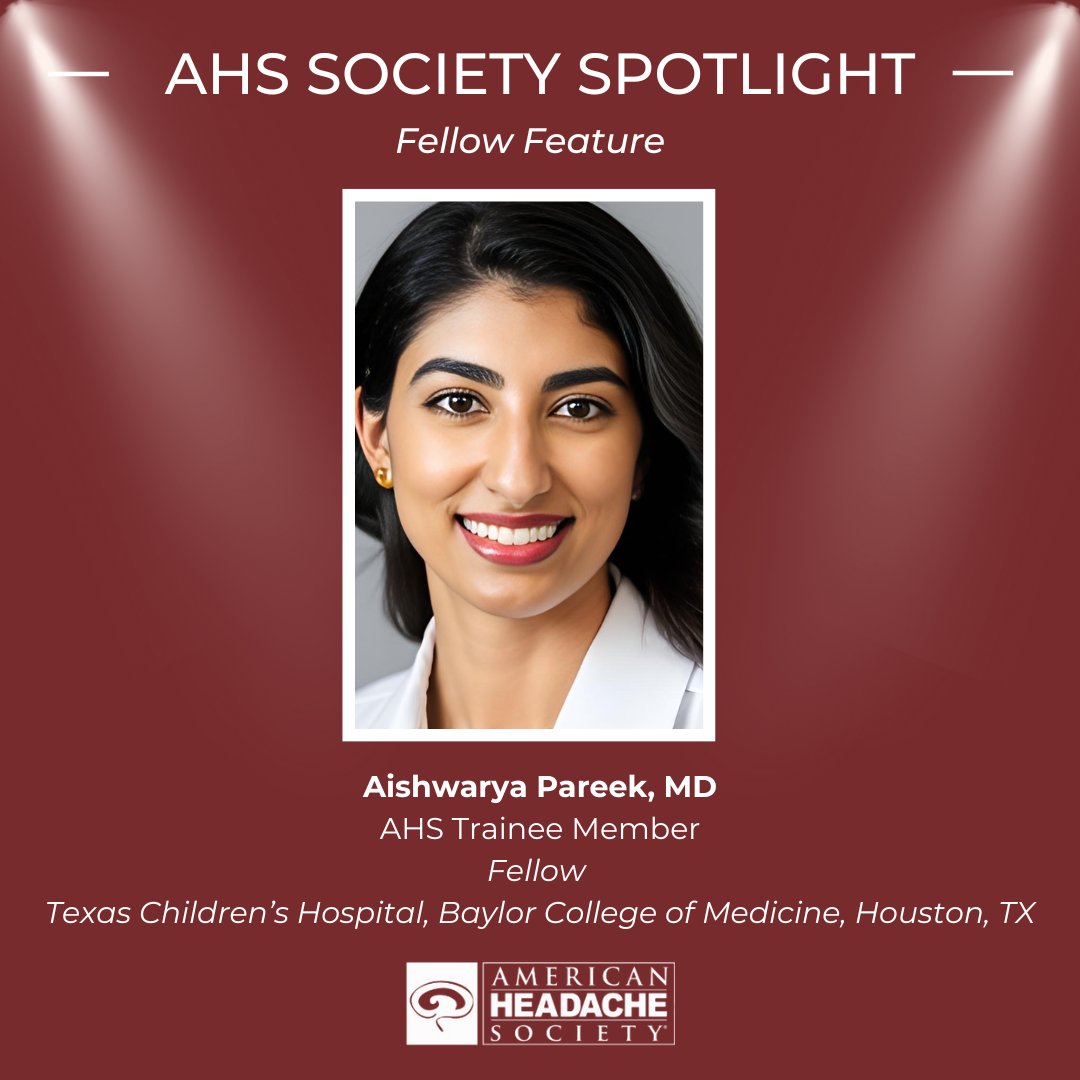 This month’s #FellowFeature is Dr. Aishwarya Pareek, a fellow at Texas Children’s Hospital. Nominated by Dr. Irene Patniyot, it was shared that Dr. Pareek is an “upbeat, knowledgeable, caring, and very skilled pediatric #headache fellow”. Learn more here: bit.ly/3KfxKGd