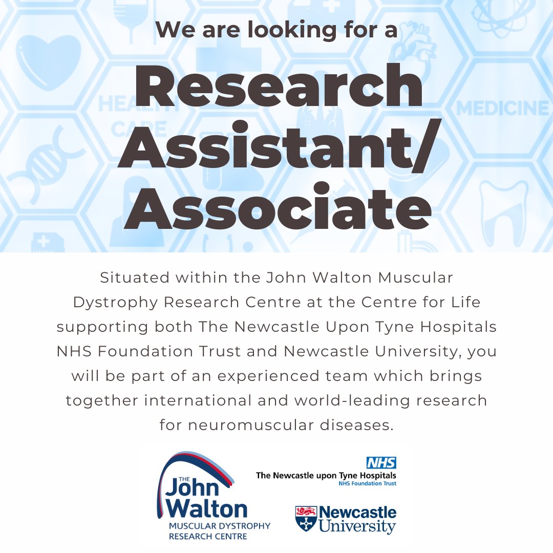 jwmdrc's tweet photo. Another opportunity to join our team! 

We are looking for an experienced researcher to work on projects aimed at characterizing tissue and circulating biomarkers in genetic muscle diseases.

To find out more and apply: https://t.co/dHIeb0TwHE https://t.co/nIdzTYrK8f