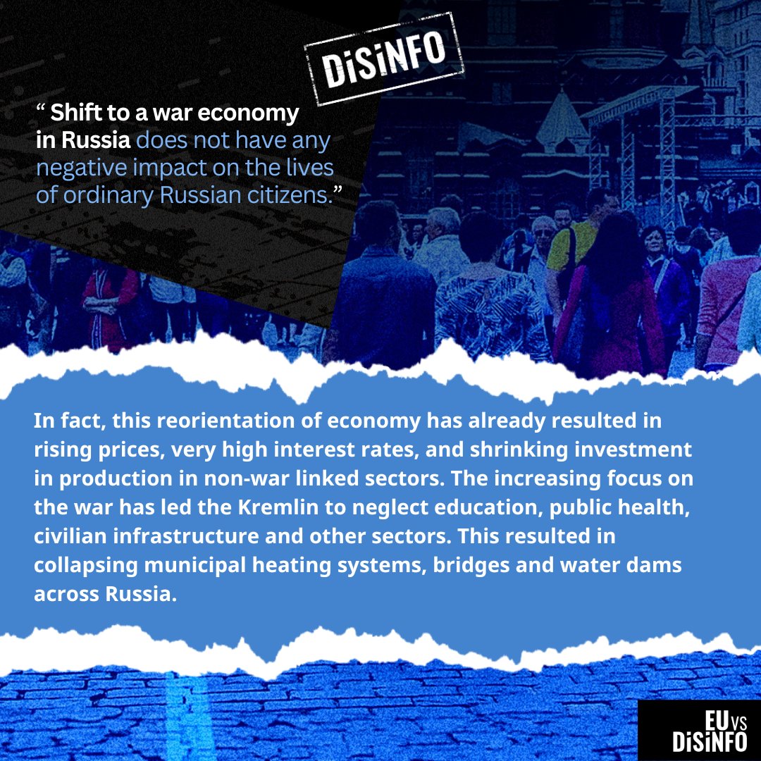 The Kremlin would have people believe that shifting to a war economy has no impact on Russian people. #DontBeDeceived, due to its myopic focus on war, the Kremlin has neglected education, public health, infrastructure & other vital areas that would improve life in Russia