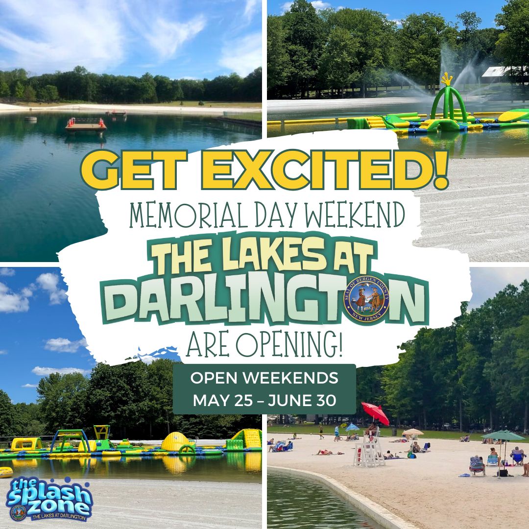 BergenCtyParks's tweet photo. The Lakes at Darlington County Park open TOMORROW! Why drive hours down the shore when you can enjoy a beach right here in #BergenCountyNJ? Let's start this summer with a splash 💦
#bergencountyparks #swim #summer #familyfun #water #lake #adventure #wibit #splashzone https://t.co/aoATDoprst