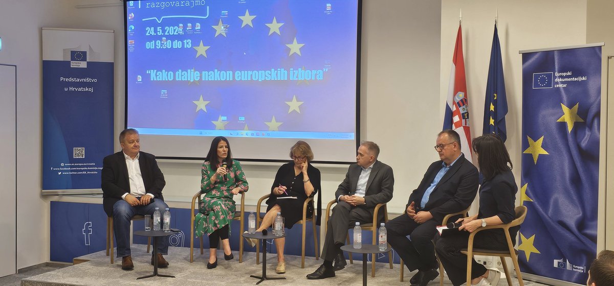 Voditeljica Ureda @MajaLjubic na tribini @irmo_hr 'Kako dalje nakon #EUizbori2024'. Razgovaramo o postignućima @Europarl_EN u proteklih pet godina i smjeru EU-a nakon 9. lipnja.