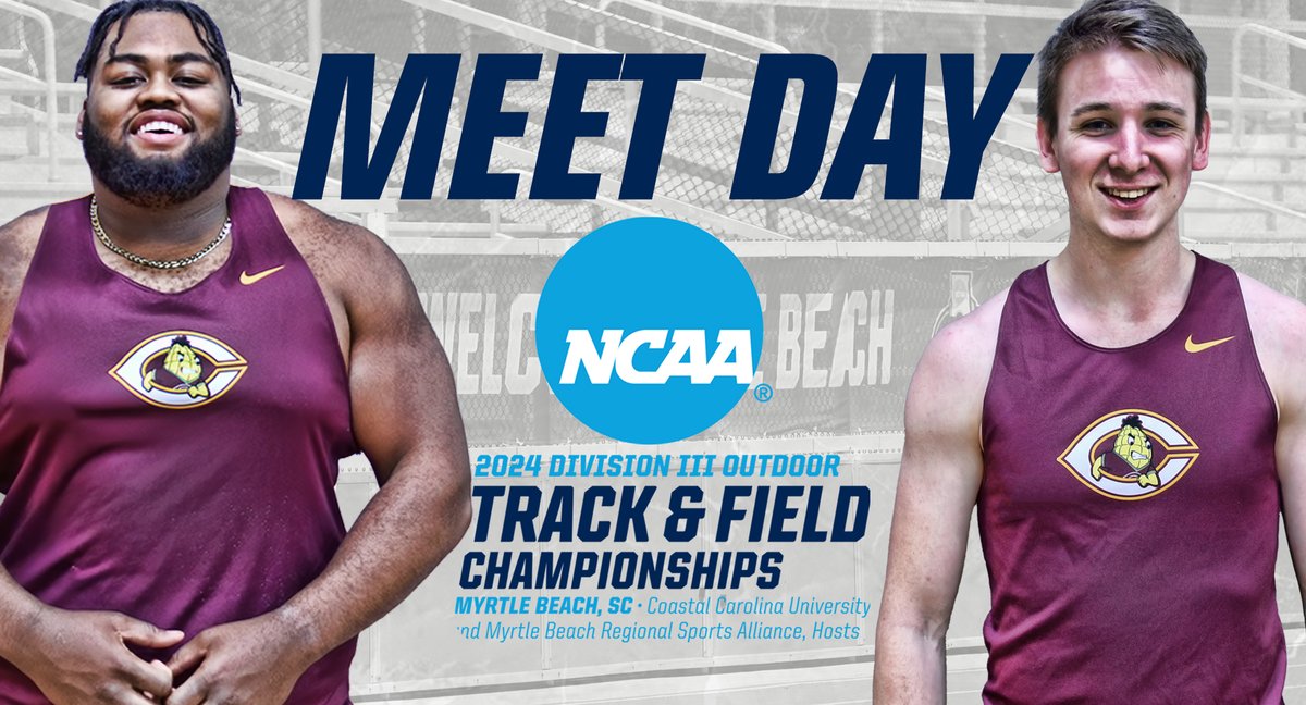 𝗡𝗖𝗔𝗔 𝗠𝗘𝗘𝗧 𝗗𝗔𝗬! Cooper Folkestad & Wade Rhonemus finish off their Cobber careers on Day 2 of the NCAA Meet. Cooper steps into the shot put circle at 12:30 & Wade starts the final 5 events in the decathlon at 11:00. Fans can follow with live results. #RollCobbs🌽