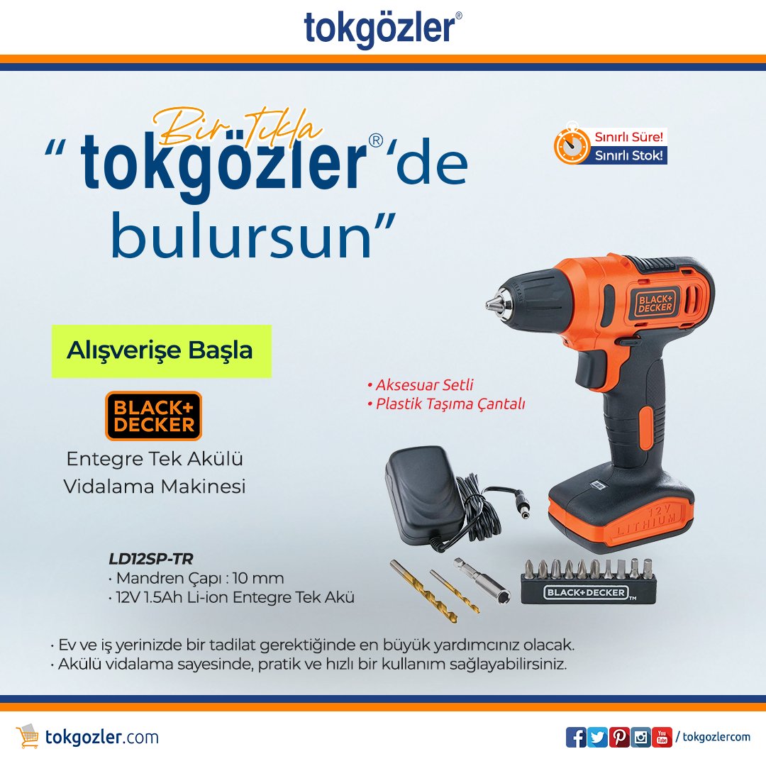 tokgozlercom's tweet image. Black+Decker LD12SP-TR 12V 1.5Ah Li-ion Entegre Tek Akülü Vidalama Makinesi ve çok daha fazlasını...
Bir Tıkla "tokgözler'de bulursun"
► tinyurl.com/black-decker-l…
#tokgozlercom #BlackDecker #Vidalama #ElektrikliElAleti #AkülüVidalama #YapıMarket #tokgözler #toko #Bursa #Türkiye