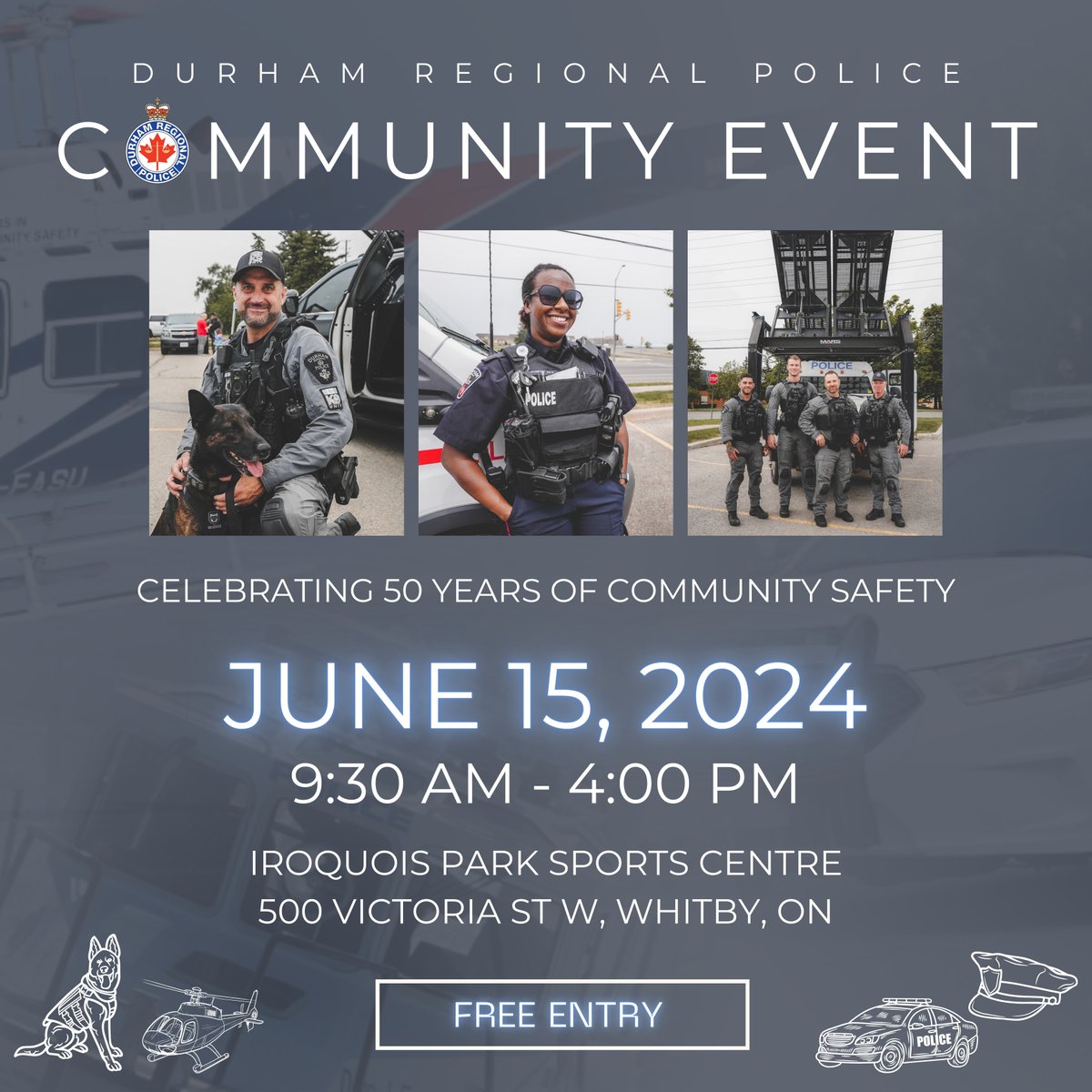 Join us for a special community event to celebrate our 50th anniversary at Iroquois Park Sports Centre on June 15 2024. This free event features live entertainment, games, and an opportunity to meet and interact with local police officers. More info: drps.ca/news/community…