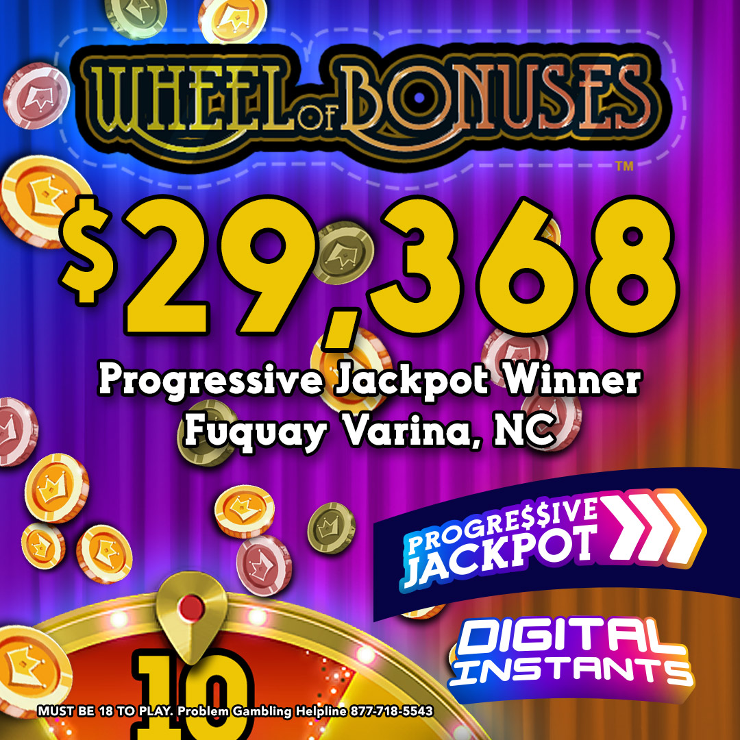 A lucky #NCLottery player is starting their Memorial Day weekend off with a MAJOR progressive jackpot win! The Digital Instants player in #FuquayVarina won $29,368 this morning when playing Wheel of Bonuses. Way to go! nclottery.com/digital-instan…