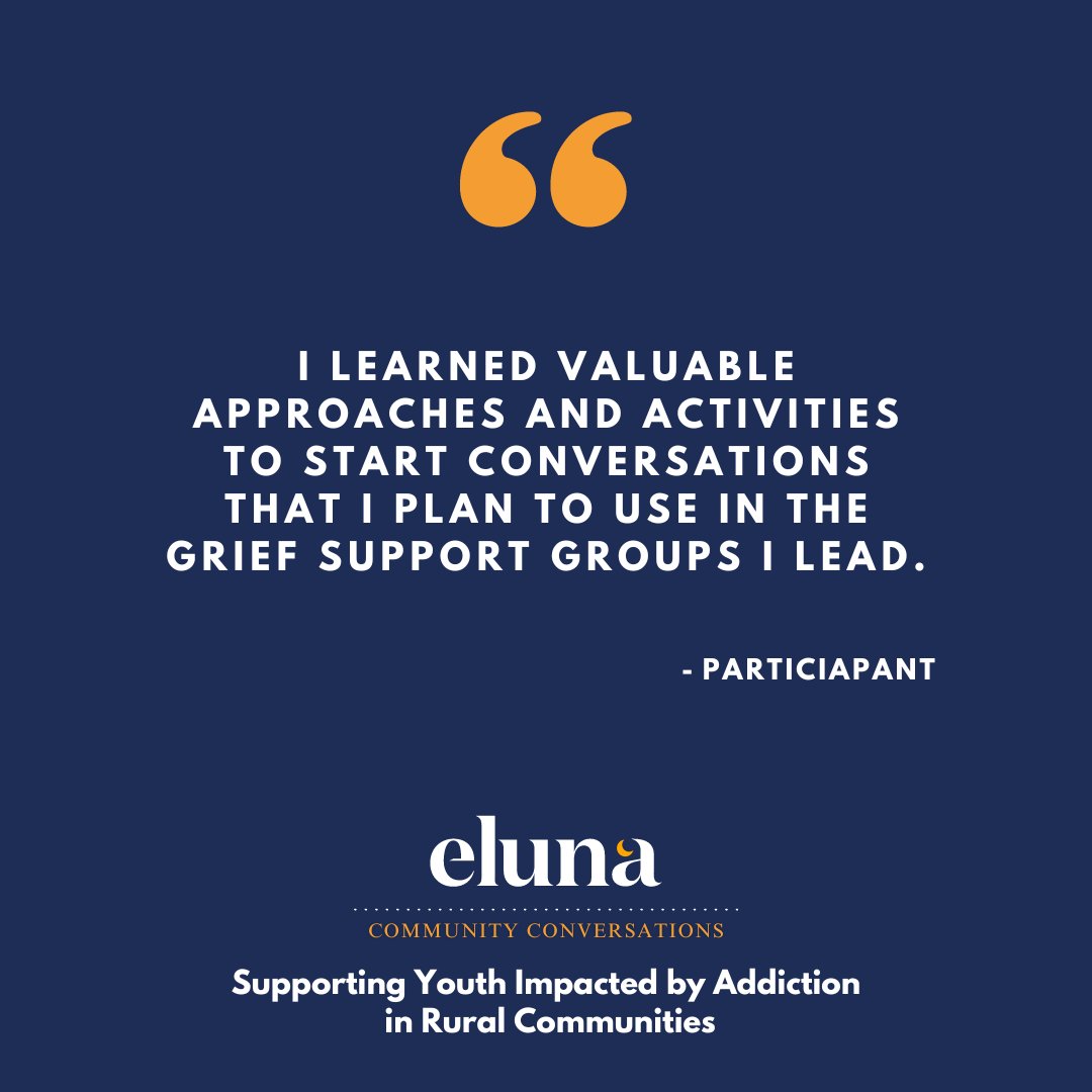 elunanetwork's tweet image. Yesterday, we welcomed an incredible group of panelists and participants to Eluna's Community Conversation: Supporting Youth Impacted by Addiction in Rural Communities. Here's what our participants had to say about the expeirence.

Watch the Recording: elunanetwork.org/resources/comm…