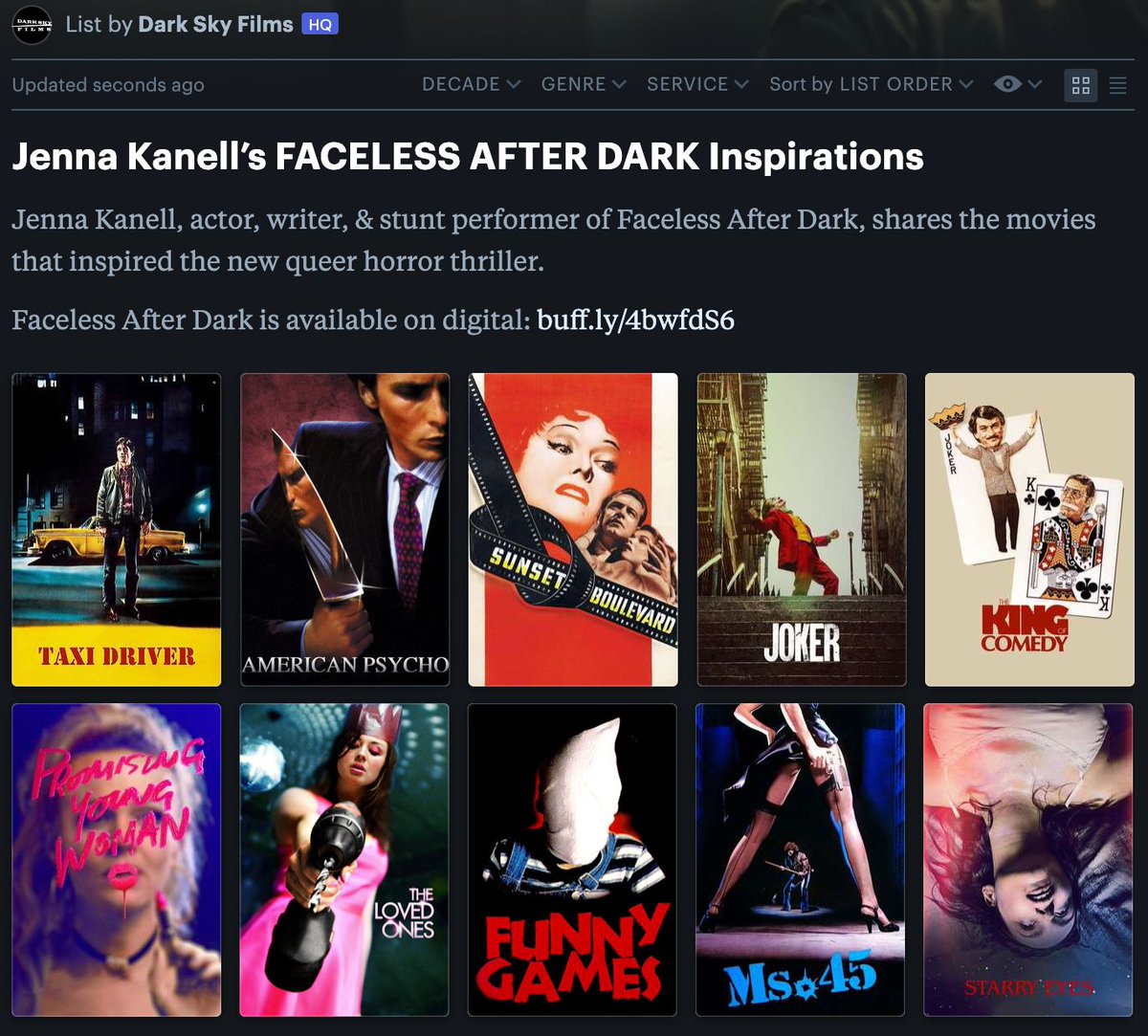 darkskyfilms's tweet image. The films that inspired @Squidthusiast when writing and starring in FACELESS AFTER DARK. Follow Dark Sky Films on @letterboxd to see more lists, articles, &amp;amp; more. buff.ly/44ngtEh 

#letterboxd #movielist #moviereviews #letterboxdreviews #lists #horrorcommunity #horror