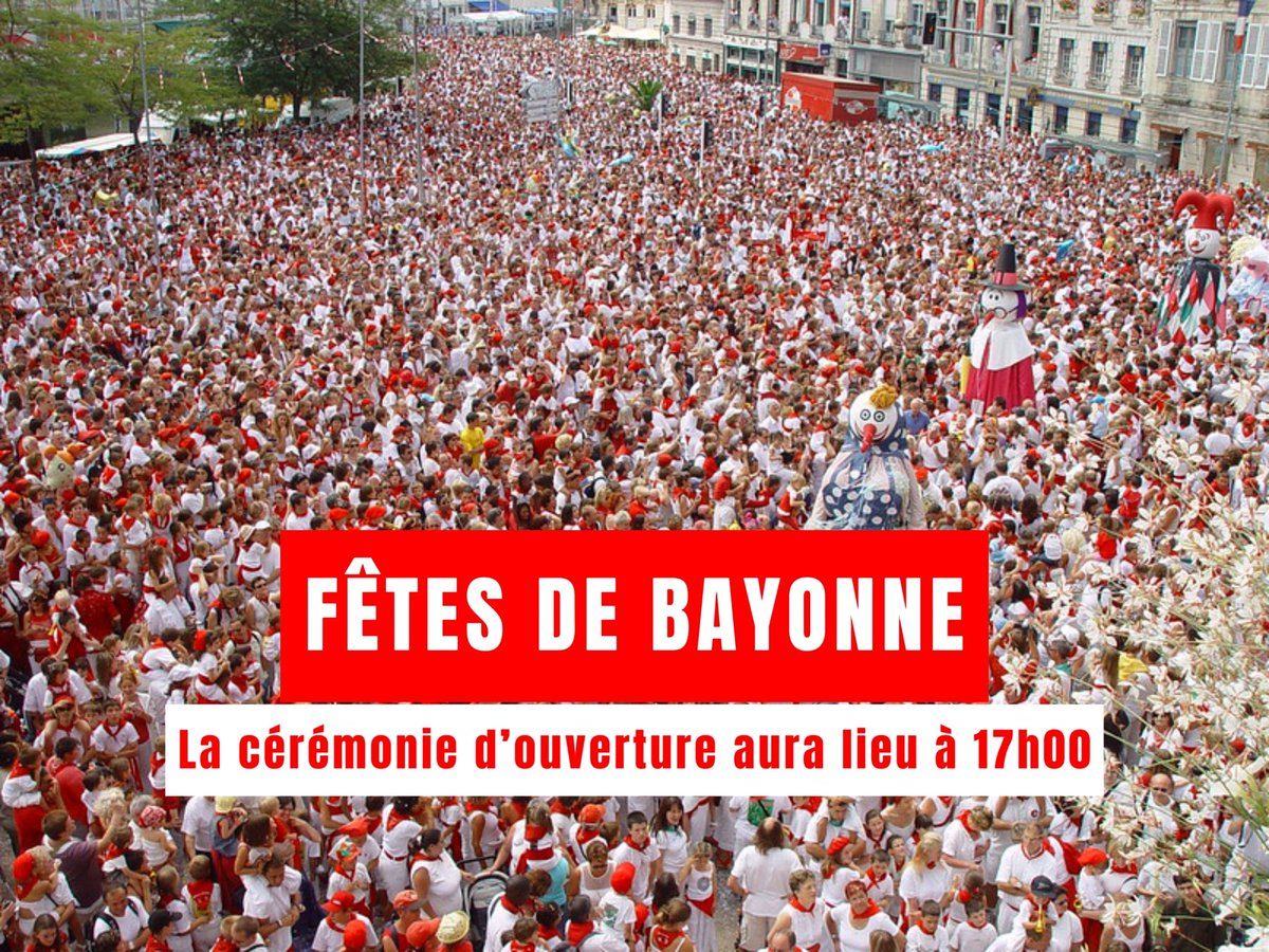 gyllome's tweet photo. 🔴⚪️ La cérémonie d’ouverture des @Fetes_Bayonne aura lieu à 17h00 cet été !

Rdv le 10 juillet à @VilleDeBayonne 🥳

#Bayonne #Fetesdebayonne #paysbasque #coteBasque https://t.co/FRh7SYSojN