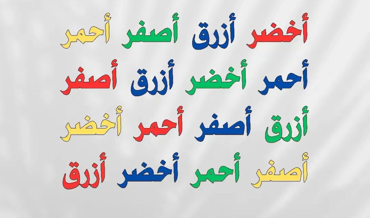 هل لديك إدراك خارق ؟ أنطق لون كل كلمة ( اللون الصحيح وليس الكلمة نفسها ) بدون أن تخطيء وفي خلال 10 ثواني فقط بدون غش هل تمكنت من نطقها بسرعه وبدون أخطاء؟