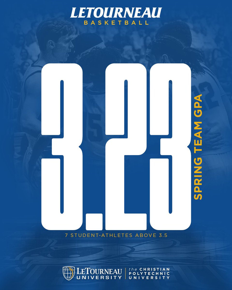 PURSUING EXCELLENCE | LeTourneau Basketball earned a 3.23 team GPA for the spring semester.

Proud of our guys for the hard work and dedication in the classroom.

We are THE Christian Polytechnic University!

#LETUBrotherhood #d3hoops #STUDENTAthletes