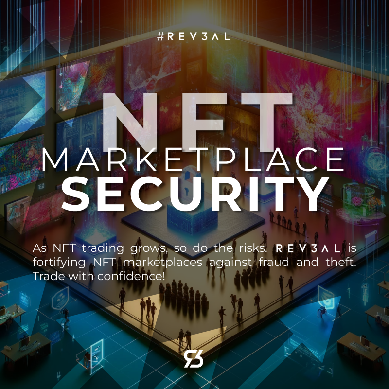 Rev3alTech's tweet photo. As NFT trading grows, so do the risks. REV3AL is fortifying NFT marketplaces against fraud and theft. Trade with confidence! #NFTSecurity #SafeTrading #Rev3alTech #Rev3al #NFT https://t.co/Qnna7nCiTV