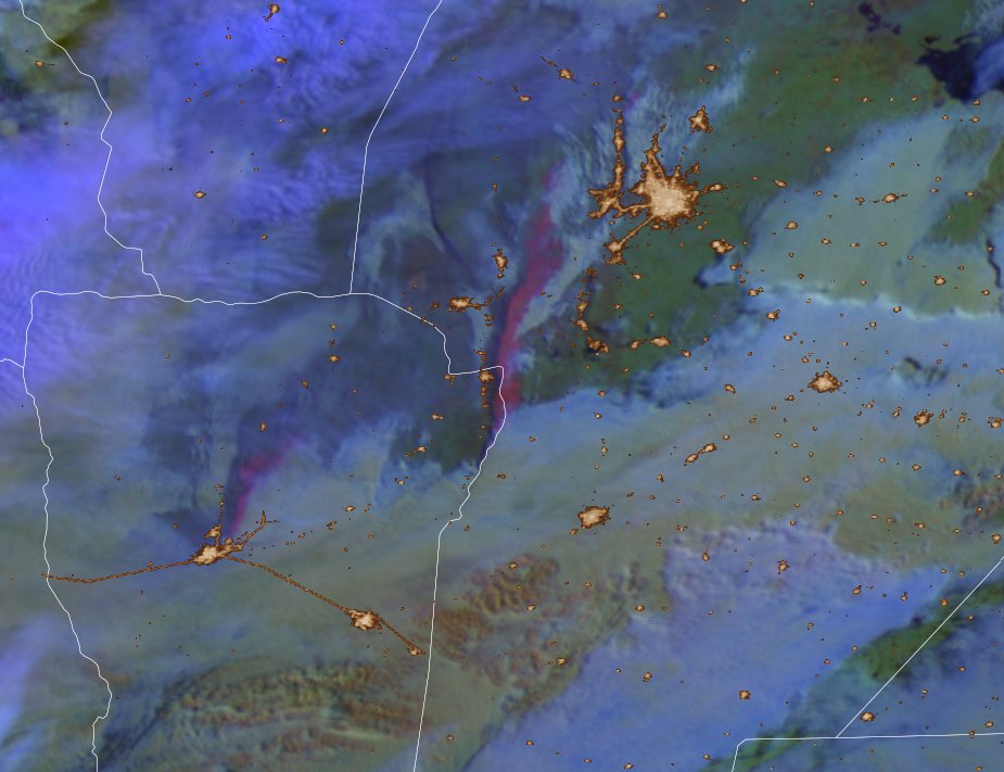 🤩 Mientras esperamos a que se alejen las nubes, ya podemos ver las primeras imágenes de las #nevadas en la región de Cuyo y también en las sierras de Córdoba y San Luis. ❄️ En este producto, la nieve en el suelo se muestra en tonos rojizos y las nubes en color blanco.