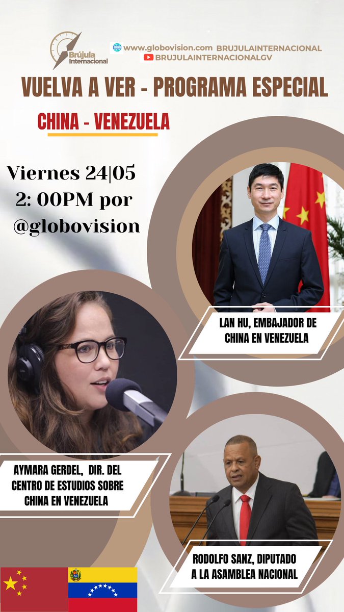 Vuelva a ver este viernes 24|05  a las 2:00PM , el programa especial en conjunto con <a href="/Emb_ChinaVen/">Embajada de China en Venezuela</a> El Embajador de China en Venezuela,  Lan Hu, Rodolfo Sanz, Diputado a la Asamblea Nacional y Aymara Gerdel, Dir. Del Centro de Estudio Venezolano sobre China.