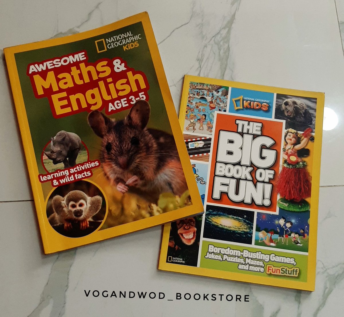National Geographic kids *Awesome maths &English It’s time to get practising maths and English using this fun animal-themed activity book!Full of fun photos and amazing animal facts, 3-5 year-olds will get totally absorbed in counting, numbers, phonics, writing and lots more!
