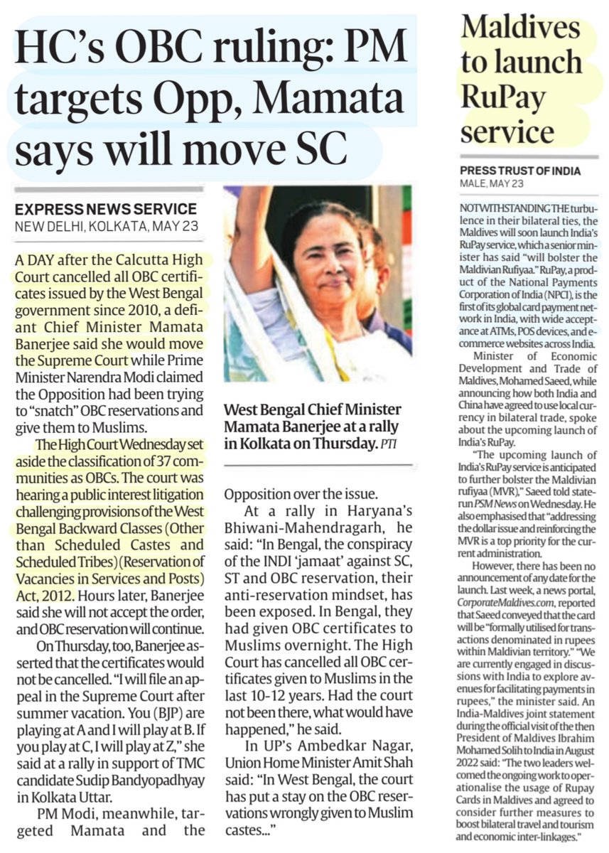 imRavikantYadav's tweet photo. #dailynews #currentaffairs
*HC's #OBC ruling in #WestBengal
*#Maldives to launch #RuPay service
*#Sensex #Nifty hit all time📈
on #RBI bonanza to centre
*#Military affairs Dept seeks feedback 3 services on #Agnipath scheme
*Why #StoneAge cud well b called #WoodAge :Study
#UPSC https://t.co/usQjPOvXSc