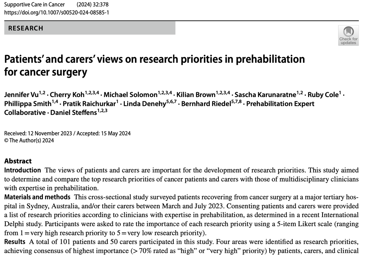 New in @MASCC_JSCC: Patients’ and carers’ views on research priorities in prehabilitation for cancer surgery link.springer.com/article/10.100… #SuppOnc