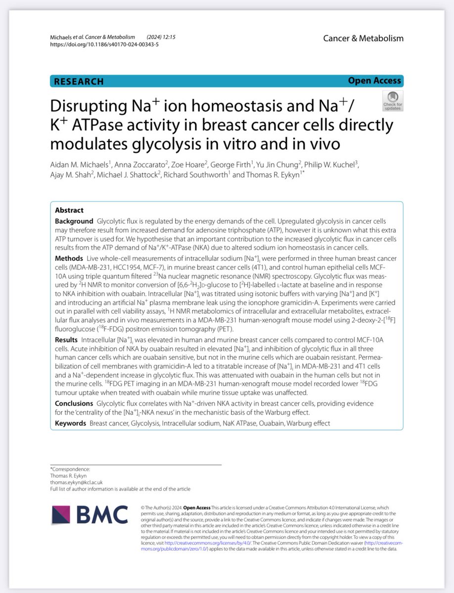 📣 PAPER OUT NOW 📣

I am delighted to share my manuscript, published today in Cancer &amp; Metabolism!

In this work we further demonstrate the relationship between glycolytic rates of cancer cells and Na+ driven NKA activity. 

cancerandmetabolism.biomedcentral.com/articles/10.11…