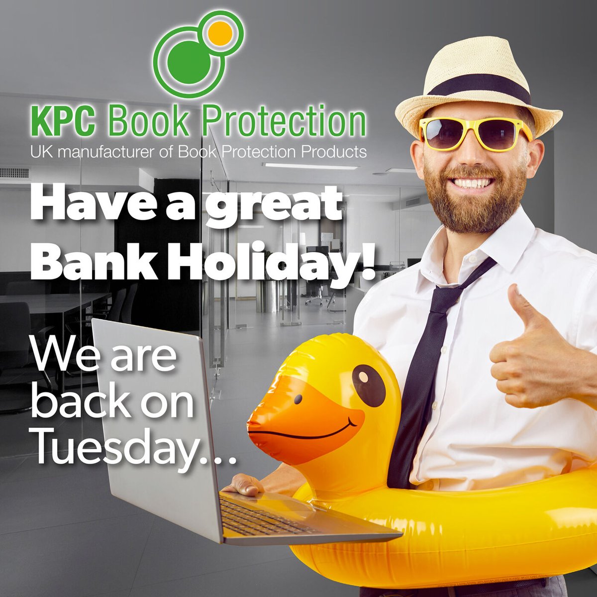 KPCBookProtect's tweet photo. Have a great bank holiday weekend!

We will be closed for the Bank Holiday Monday 27th May.

We reopen at 8:30am on Tuesday 28th May.

#KPC #BankHoliday #OpeningTimes https://t.co/zzJeOlkGYQ