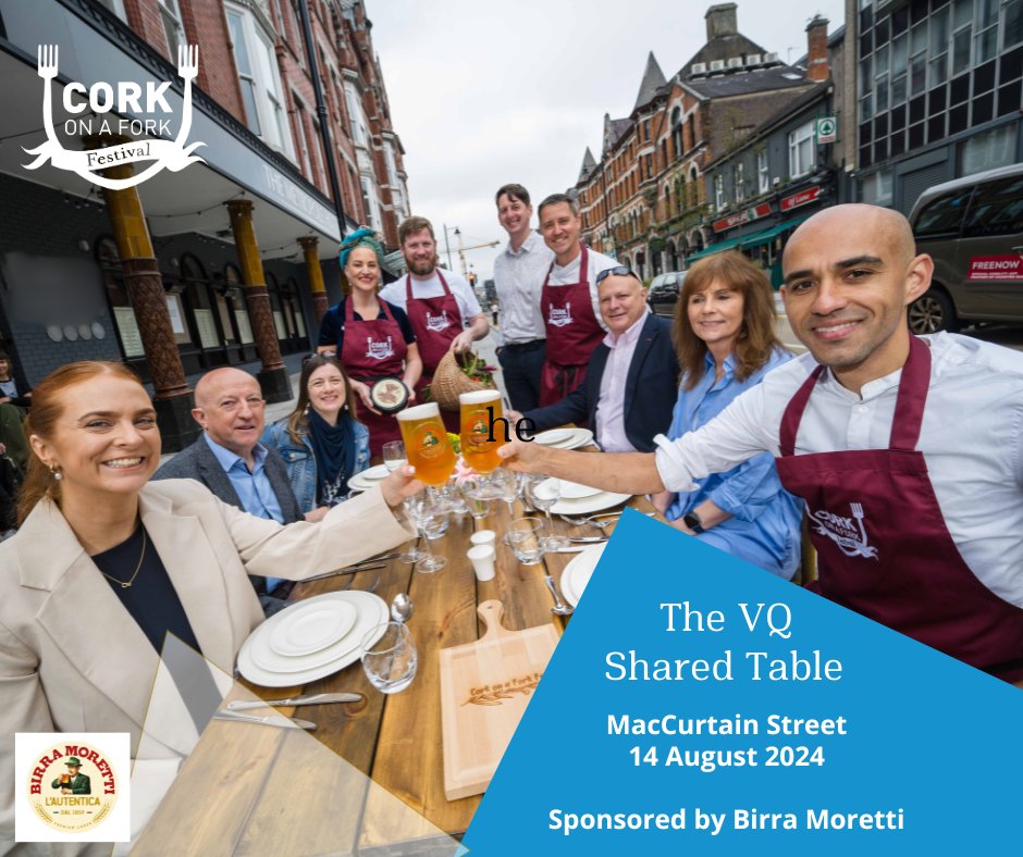 Tickets for the highly anticipated #VQSharedTable dinner on the opening night of #CorkonaForkFest are now live!
400 guests will dine long-table style on MacCurtain Street on Aug 14th.
Book your tickets quickly as they are expected to sell fast:  eventmaster.ie/event/bqojh9AH…