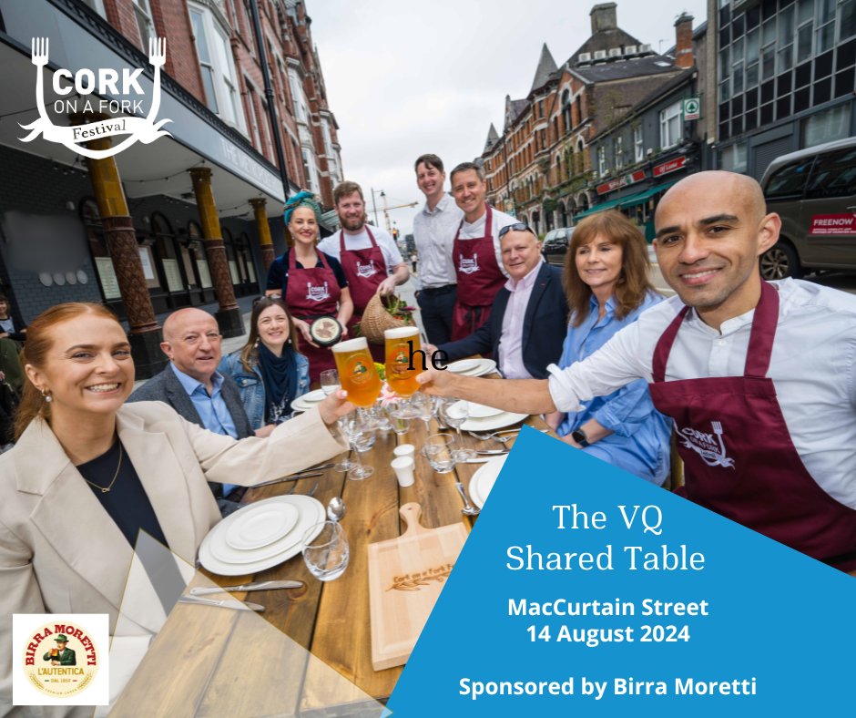 Tickets for the highly anticipated #VQSharedTable dinner on the opening night of #CorkonaForkFest are now live! 400 guests will dine long-table style on MacCurtain Street on Aug 14th. Book your tickets quickly as they are expected to sell fast: eventmaster.ie/event/bqojh9AH…