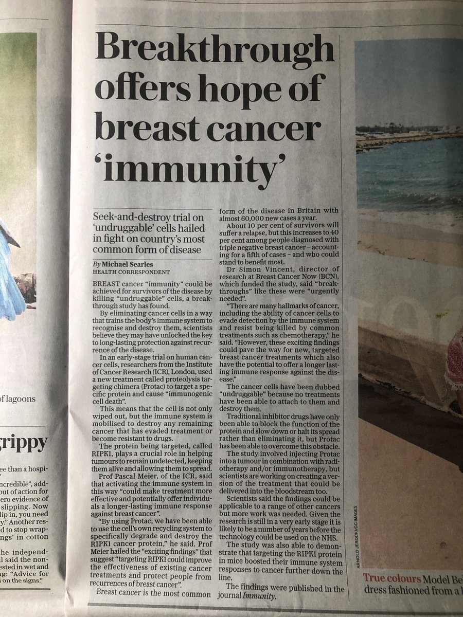 It’s surreal to see our work discussed today in physical print @Telegraph 📢 All those interested in cancer biology, cell death, immunity, immunotherapy, inflammation, RIPK1 & PROTACs, see our work published yesterday @ImmunityCP below!