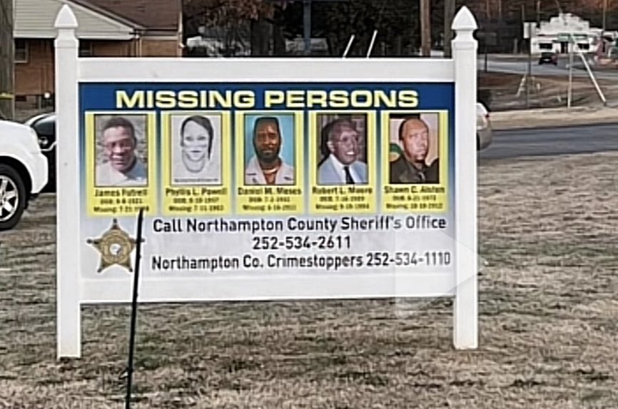 These 5 BLACK are people missing in Northampton County, NC, along with 2 people not included on the sign. The man is the center is my brother, Daniel. Next month, my Op Ed will spread some light on all the missing people in my hometown. Please spread the word. #blackandmissing