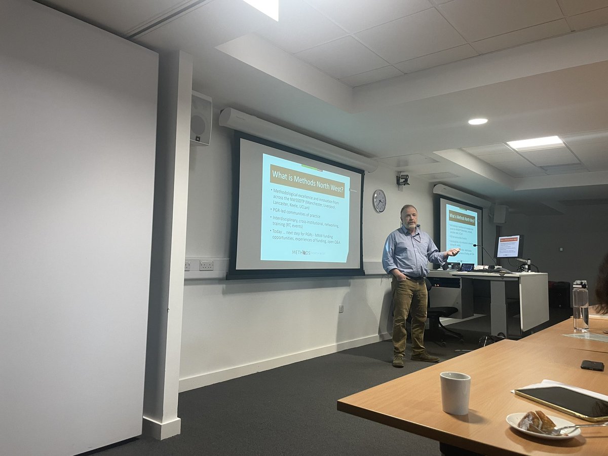 methodsMcr's tweet photo. Finishing #methodsfair2024 with Dr. Stuart Shields covering how to get your foot on the funding ladder, with a focus on how @MethodsNW is supporting researchers across the @NWSSDTP https://t.co/r9027IEXWR