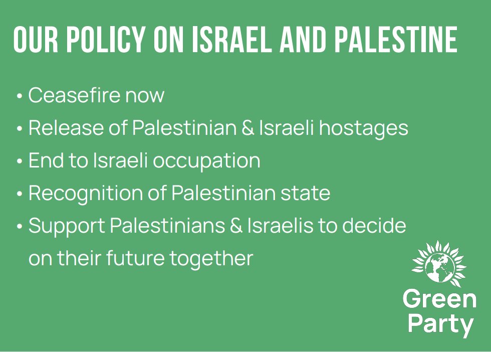 Palestinians are being ethnically cleansed by the state of Israel. Britain has a duty to stop this. Let's remind the next government this. Vote Green.