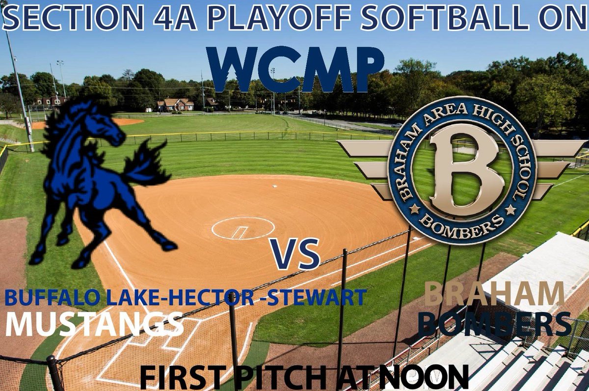 WCMP Radio (@wcmpradio) on Twitter photo Section 4A playoff softball today on WCMP and KBEK!
Braham vs Buffalo Lake-Hector-Stewart Noon
Listen live on 106.5FM and 95.5FM
Audio only at wcmpradio.com and kbek.com
<a href="/Braham_Schools/">Braham Area Schools</a>
<a href="/ShawnKuhnke/">Shawn Kuhnke</a>
<a href="/BLHS_Activities/">Buffalo Lake-Hector-Stewart Activities</a> Section 4A playoff softball today on WCMP and KBEK!
Braham vs Buffalo Lake-Hector-Stewart Noon
Listen live on 106.5FM and 95.5FM
Audio only at wcmpradio.com and kbek.com
<a href="/Braham_Schools/">Braham Area Schools</a>
<a href="/ShawnKuhnke/">Shawn Kuhnke</a>
<a href="/BLHS_Activities/">Buffalo Lake-Hector-Stewart Activities</a>