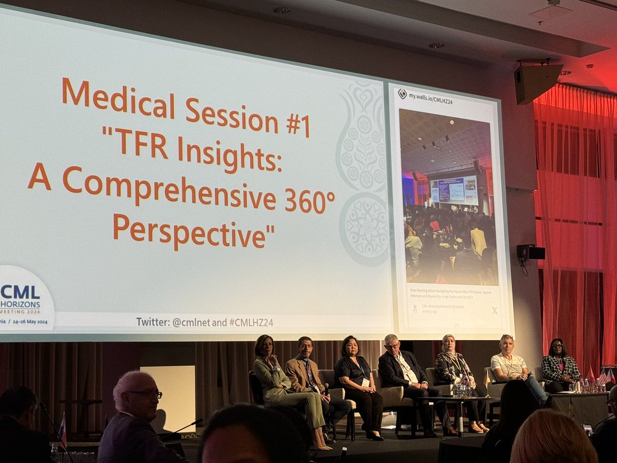 Amazing session at #CMLHZ24 where we are discussing a truly global perspective on TFR in high, middle and low income countries, including perspectives from clinicians, nurses and patient advocates from different regions. A true 360 degree view we can’t see at any medical conf.