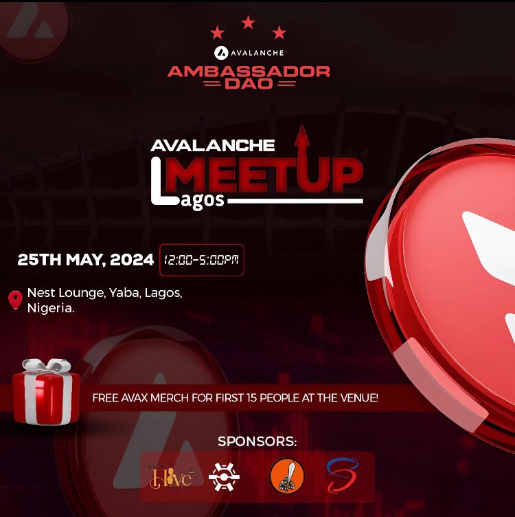 Frey_OE's tweet photo. 🔥 Countdown to the #AVAX LAGOS MEETUP
20hrs left until we paint Lagos RED with @that_techieboy leading the charge.
Gladiator $Swords ready for battle 🎯 Join an epic event of networking, learning, and fun.
Time to paint the city red 🔺
See you there 🌟 #AVAX #LAGOSMEETUP https://t.co/ZUjDNZM48T