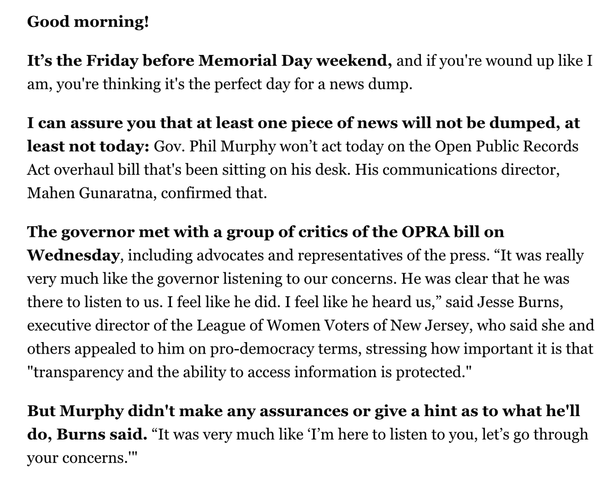 IsaacAvilucea's tweet image. NJ Playbook's @MattFriedmanNJ reporting on @GovMurphy's meeting with OPRA stakeholders, including @TheNJSPJ.