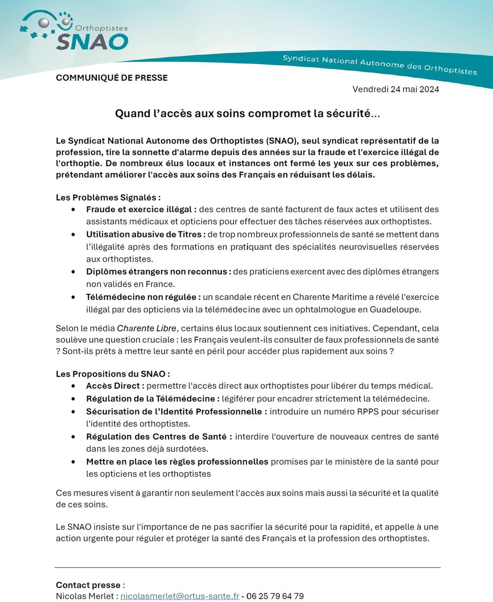 Syndicat National Autonome des Orthoptistes (@orthoptistesnao) on Twitter photo Quand l'accès aux soins compromet la sécurité... <a href="/ThomasFatome/">Thomas Fatôme</a> <a href="/fredvalletoux/">Frédéric Valletoux</a> <a href="/MickaelBenzaqui/">Mickael BENZAQUI</a> <a href="/snof_org/">SNOF</a> Quand l'accès aux soins compromet la sécurité... <a href="/ThomasFatome/">Thomas Fatôme</a> <a href="/fredvalletoux/">Frédéric Valletoux</a> <a href="/MickaelBenzaqui/">Mickael BENZAQUI</a> <a href="/snof_org/">SNOF</a>