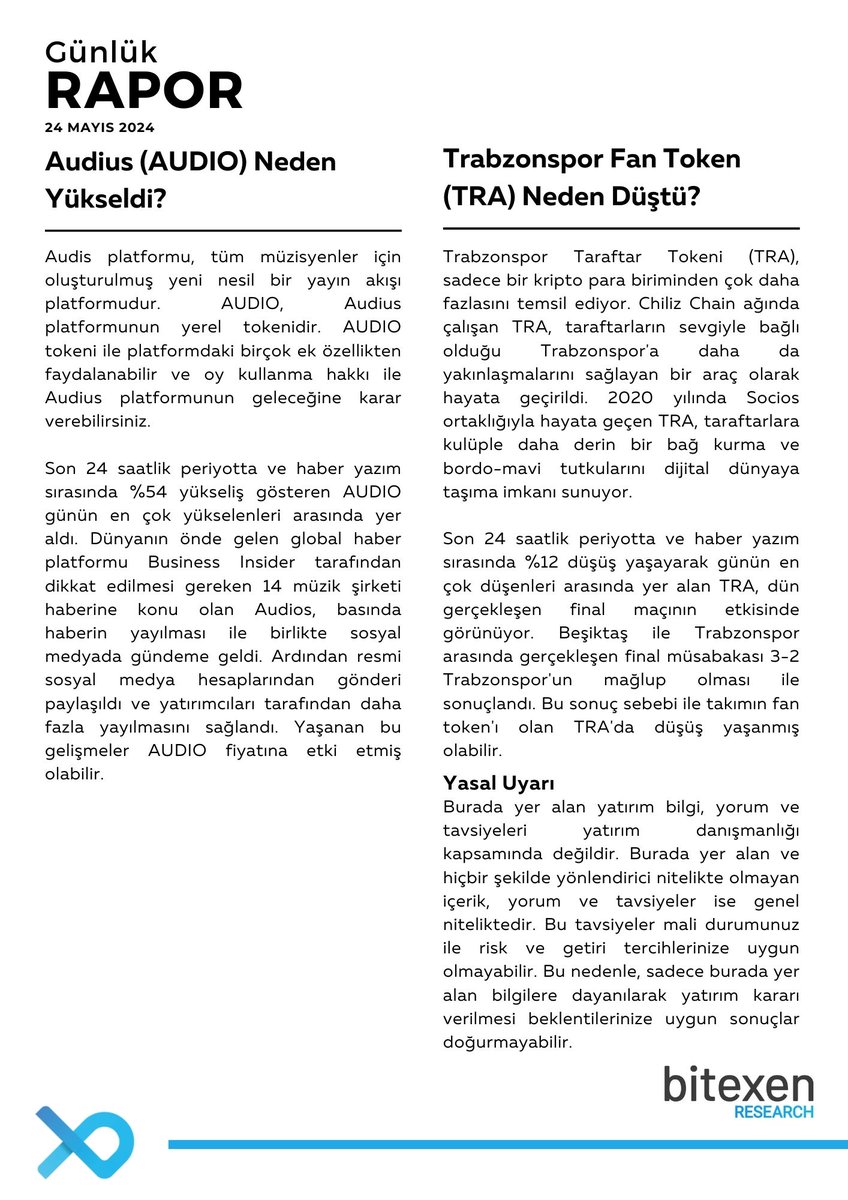 24 Mayıs Günlük Bülten 🔹 Spot Ethereum ETF’leri Onaylandı: Sırada Ne Var? 🔹$AUDIO Yükselişi ve $TRA'da Düşüş 🔹Yükselenler & Öne Çıkanlar