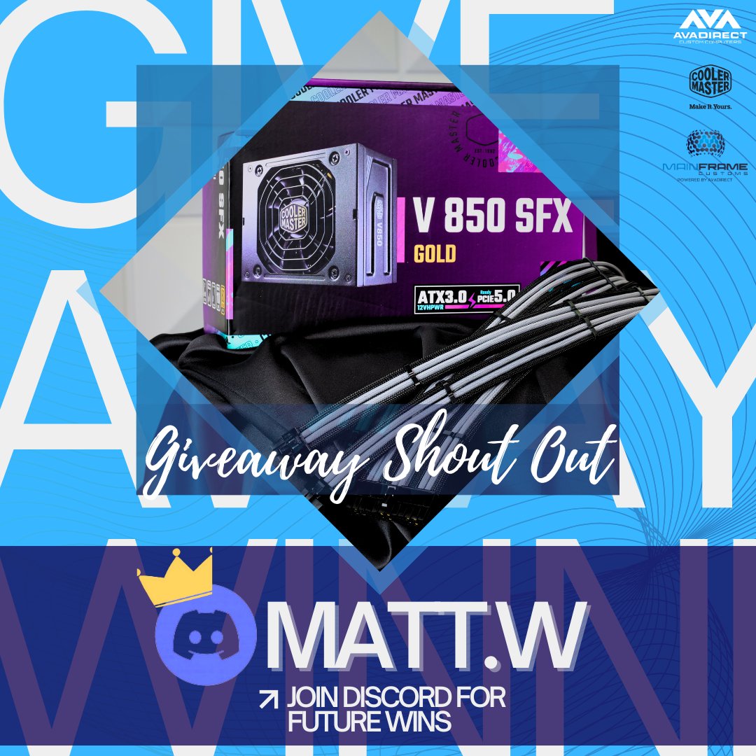 🎉Congratulations🎉 on winning a Cooler Master V SFX GOLD 850 ATX 3.0 power supply and a set of MainFrame Custom Cables in your chosen color! Gifts are coming your way! #pcsetup #style #pc @CoolerMaster  MAINFrameCustomsLLC

✨More Discord Giveaways: bit.ly/4cYOmiF