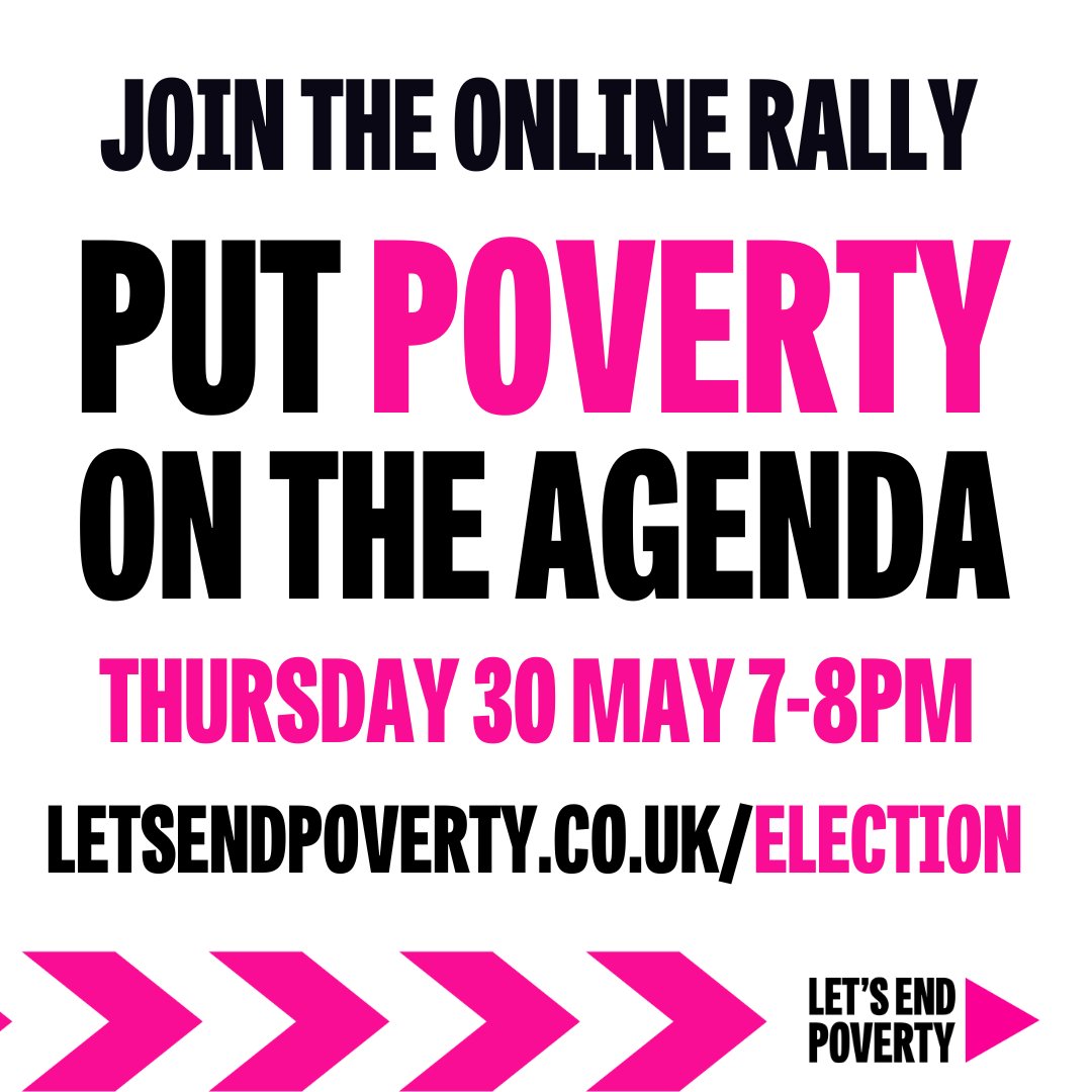 📷 Online Rally 📷 Thursday 30th May 7-8pm Poverty has to be on the agenda at the General Election on 4 July. Join the #LetsEndPoverty online rally to find out how to challenge all parties to make tackling poverty their priority before election day! letsendpoverty.co.uk/latest/events/…