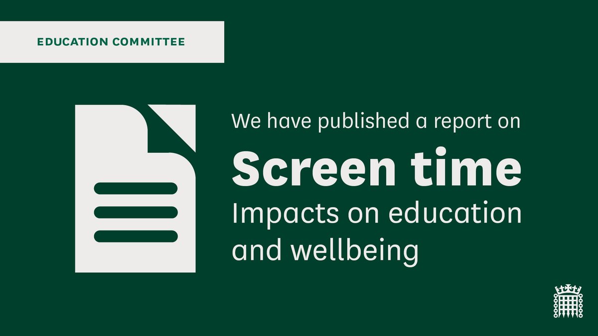We have published a report on screen time: impacts on education and wellbeing. publications.parliament.uk/pa/cm5804/cmse…
