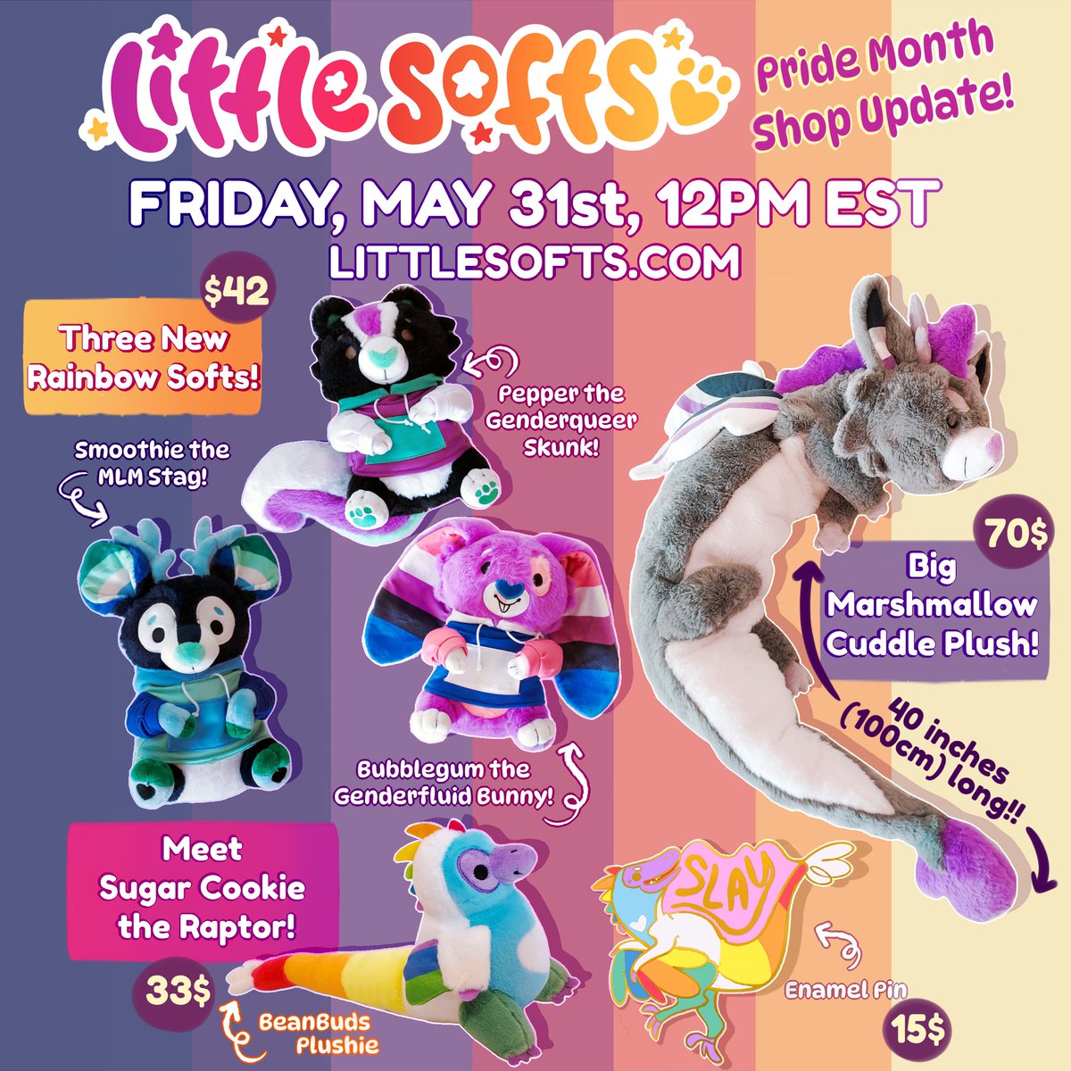 littlesofts's tweet photo. 🌈🌈PRIDE MONTH DROP INFO🌈🌈

We have six new goodies coming out for adoption in just one week!! Who are you going to take home? They are excited to meet you!! 💛🧡❤️💜 https://t.co/JG6ErMH1pj