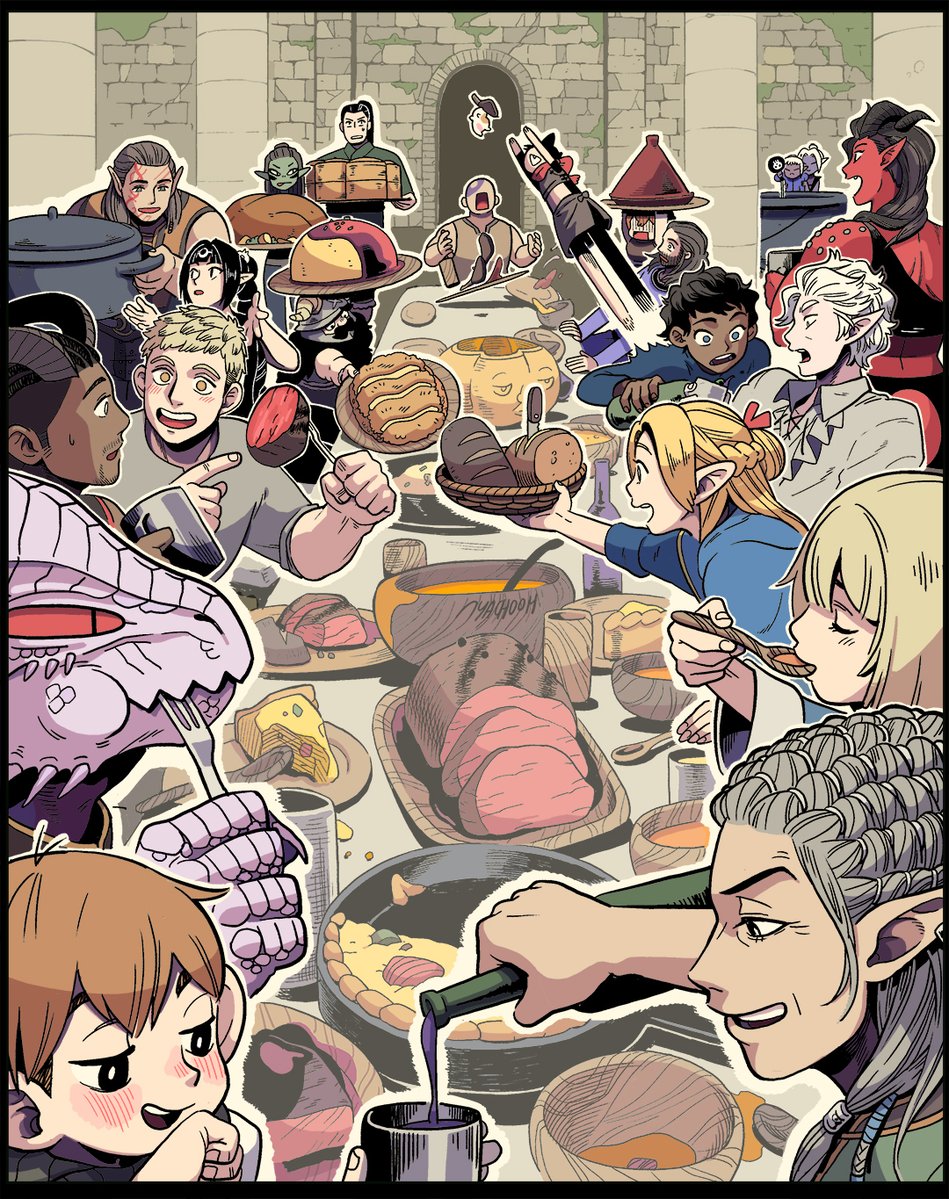 Delicious in Baldur's Gate part 2 colored!
bye i'm going to bed now

#bg3 #baldursgate3 #DungeonMeshi #astarion #Gale #Halsin #Durge #Wyll #Minsc #Shadowheart #laezel #Karlach #Jaheira #Minthara #Laios #Marcille #Fallin #Senshi #Chilchuck #Izutsumi #thistle #Kabru