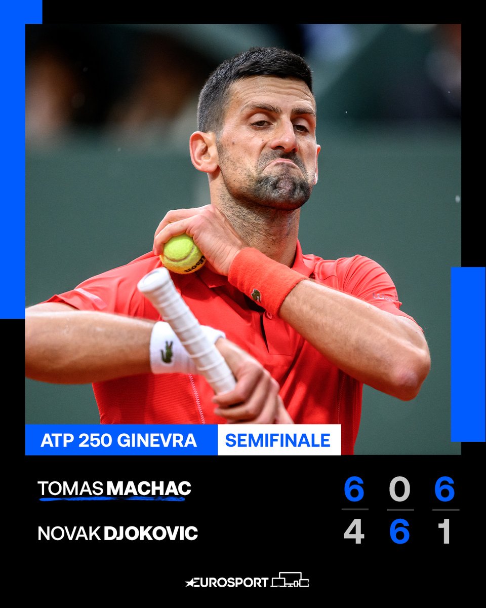 NOLE ELIMINATO IN SEMIFINALE! 😐 Tomas Machac conquista la sua prima finale ATP battendo Djokovic in tre set (e dopo aver perso il secondo 6-0) a Ginevra! Sfiderà il vincente tra Cobolli e Ruud 🔜 #EurosportTennis #ATPGeneve #Djokovic