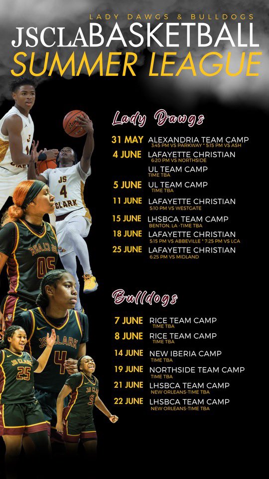JsclaClark's tweet photo. Clark basketball summer schedule…Follow the Clark! Chasing Championships “Again” https://t.co/Zbbgl2SPZs