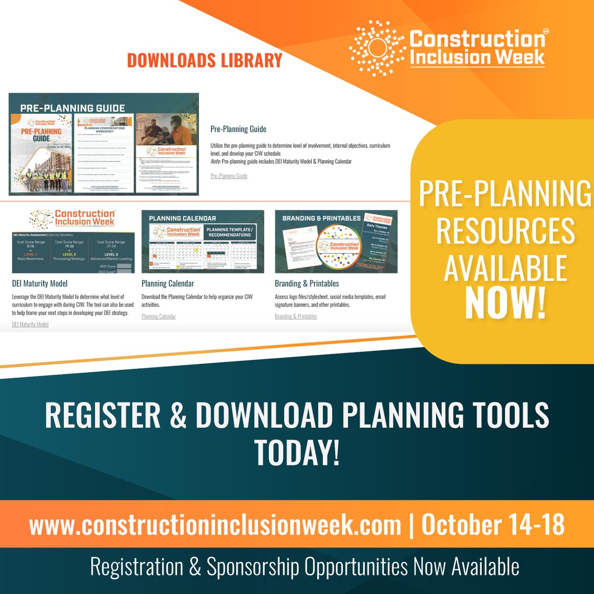 We hope you have a wonderful holiday weekend planned! 

Reminder: download the #ConstructionInclusionWeek Pre-Planning Guide! Our industry should celebrate and embrace diversity. Register your firm & take the #DEI Maturity Assessment to see your progress. bit.ly/CIW2024