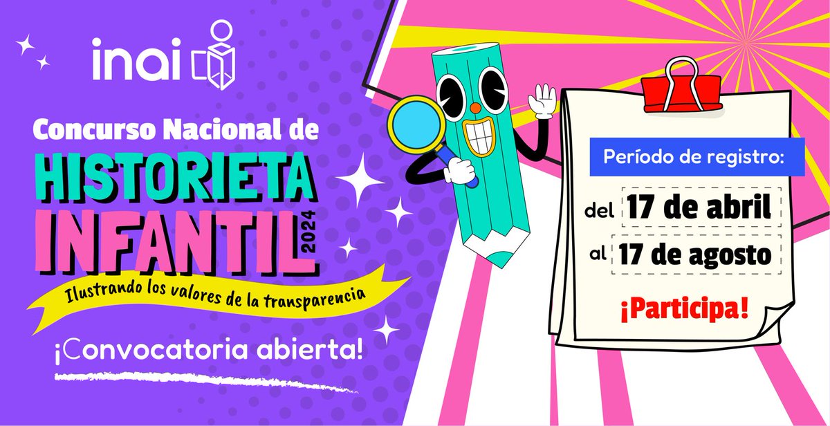 👧🏻 👦🏻 Niñas y niños, esta información es para ti. Si cursas nivel primaria y tu pasión es dibujar ¡Participa en el Concurso Nacional de #HistorietaInfantil2024: “Ilustrando los valores de la transparencia”, y gana increíbles premios! Consulta las bases 👉🏼 ow.ly/Imal50RHMhU