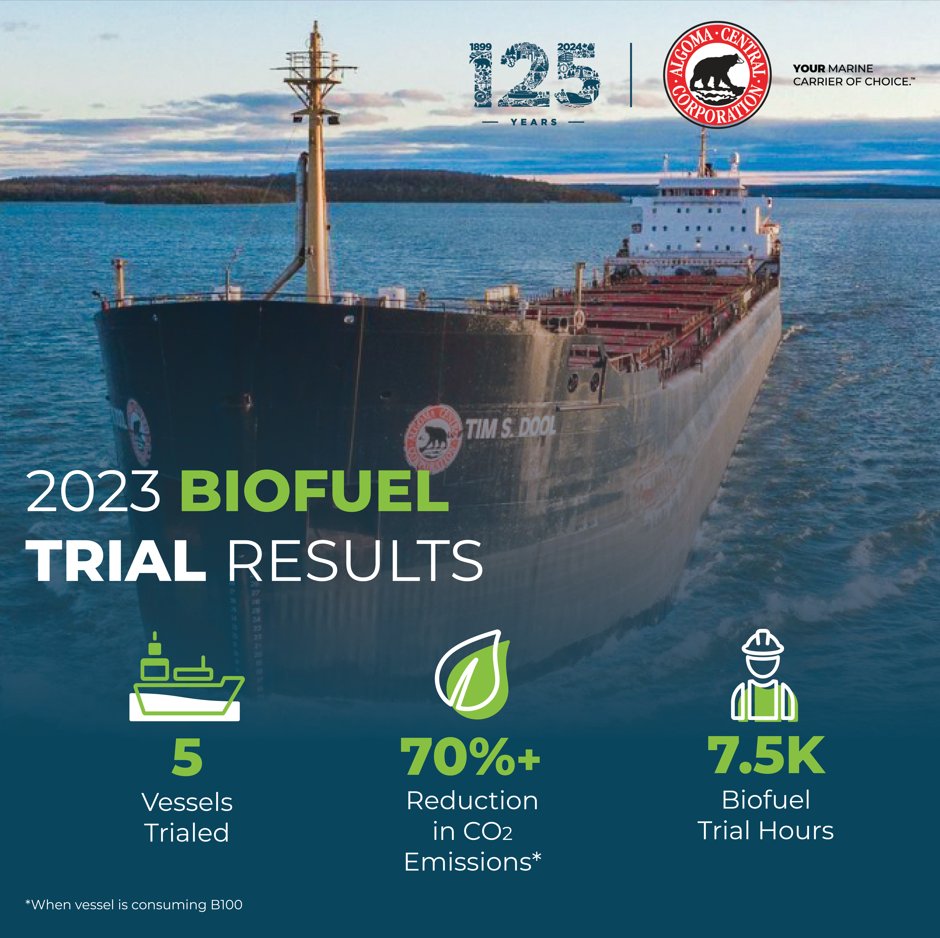 Join us on our journey towards a greener future as we continue to explore the potential of biofuels in reducing emissions in the marine transportation sector. 🌱🚢 Read more about the trials and Algoma’s ongoing green story in our blog at algonet.com/news-item/algo… !