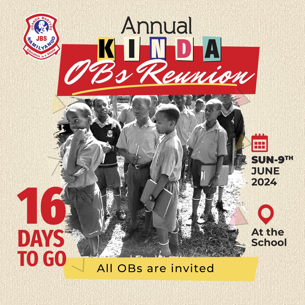 The reunion is only 16 days away. Join us at the school.
