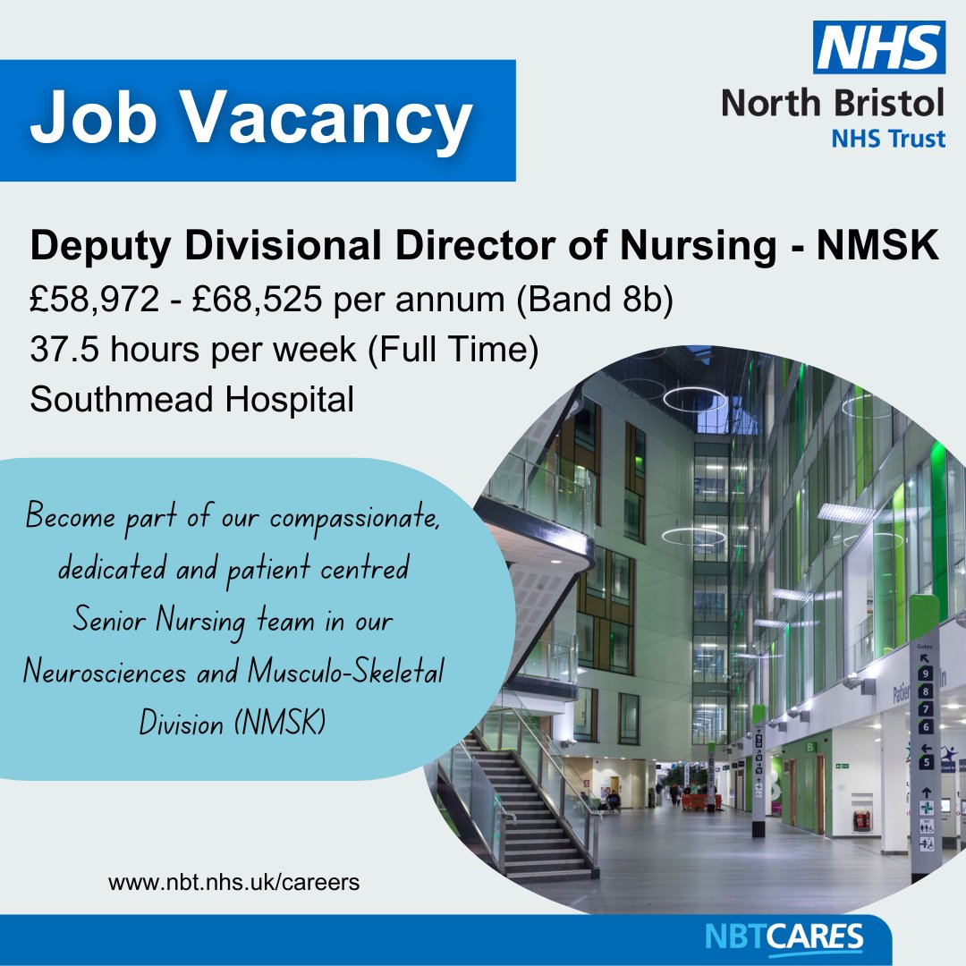 🚀New Vacancy Alert  🚀

Are you passionate about leading teams to deliver exceptional clinical care and making a positive difference in patients' lives? 🌟 Join us as the Deputy Divisional Director of Nursing.

🔍 ow.ly/Mz4u50RSrxL