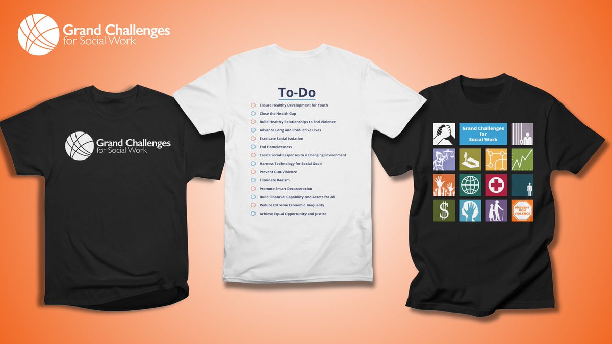 Stay stylish while championing #socialchange with one of our #GoGrander t-shirts! 🌟 Show your support for the Grand Challenges for Social Work by snagging one today. How are you #Up4theChallenge?Order now: bit.ly/4cCxDkT #socialwork