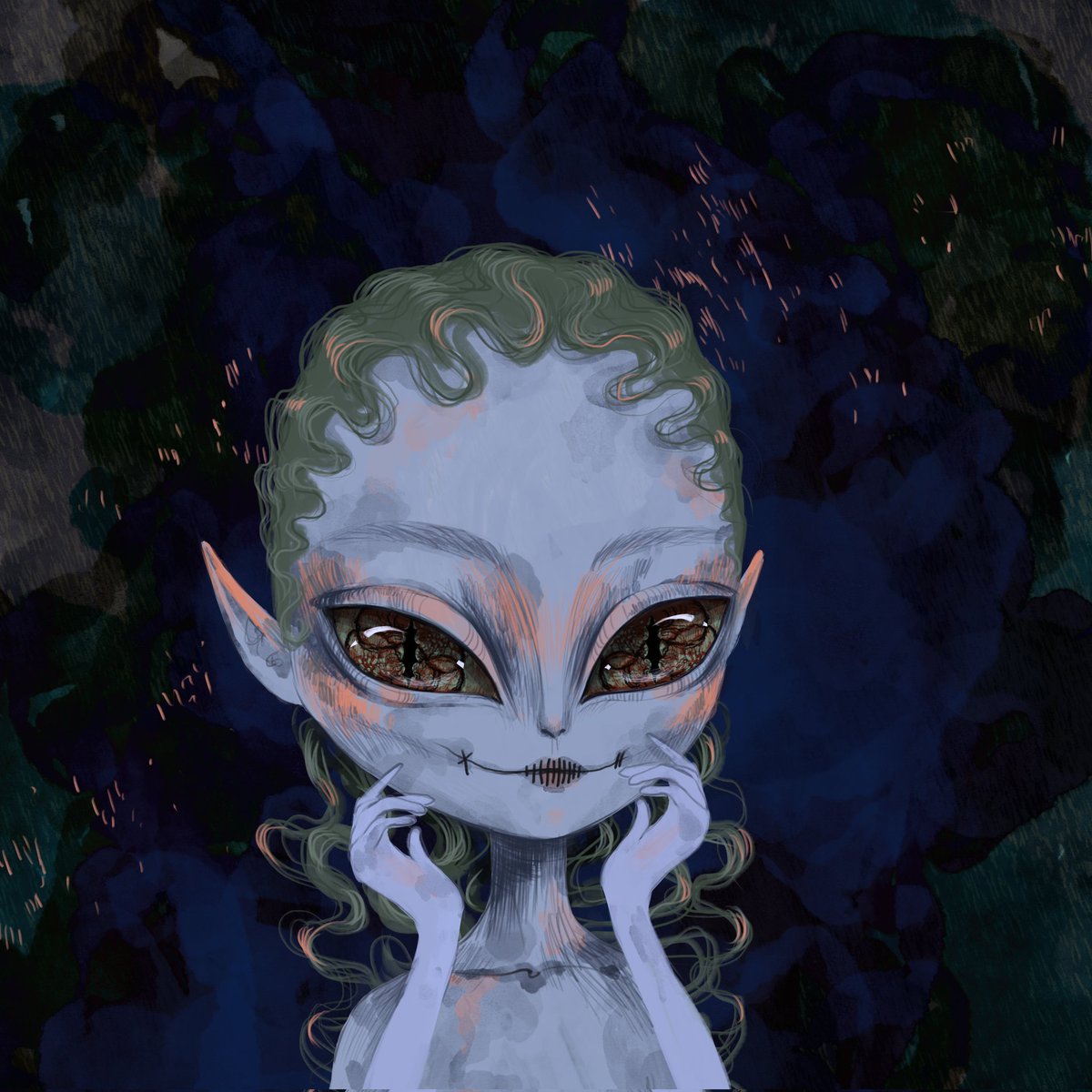 The water dragon with predatory eyes and a sardonic grin, ruler of the aquatic realm, extinguishing the fire of war in human hearts💚🖤💚🖤💚 
<a href="/OGW_community/">OG Women/Apocalypse/WP</a> #solanaNFT #NFT #handdrawn #apocalypse