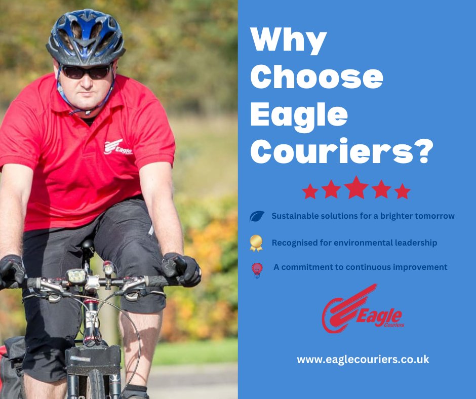 Why Choose Eagle Couriers? 
✅Sustainable solutions for a brighter tomorrow
✅Recognised for environmental leadership
✅A commitment to continuous improvement
At Eagle Couriers, we've got you covered 24/7 and our dedicated team always thinks sustainably.  
 #CourierService