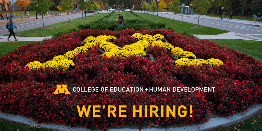Create and maintain an enriching and supportive learning environment Assistant Child Care Teacher We seek an individual to assist in a classroom of children from all backgrounds and identities. Apply: hr.myu.umn.edu/jobs/ext/357539 @UMN_Jobs